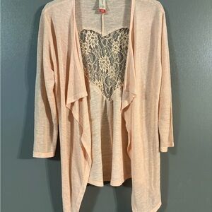 Chico's Peach Cardigan with Lace heart Detail Size S